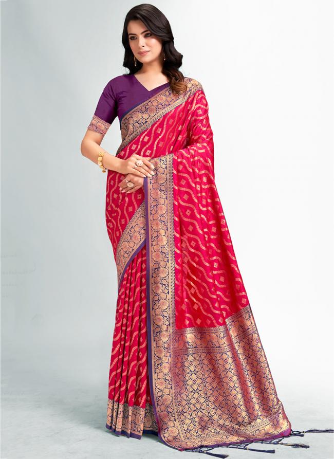 Silk Dark Pink Traditional Wear Weaving Saree